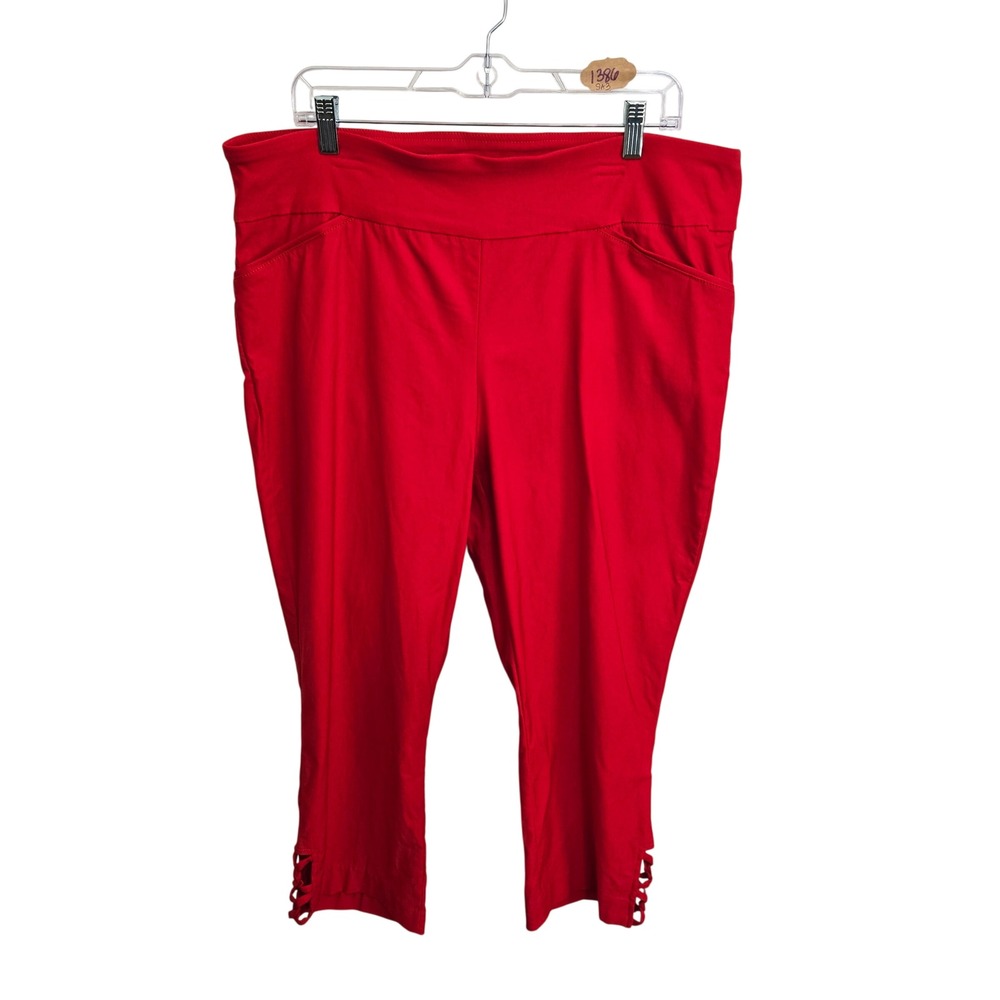 Coral Bay Womens Red Pull On‎ Capri Pants Lattice Hem Size 18 Stretch Cropped